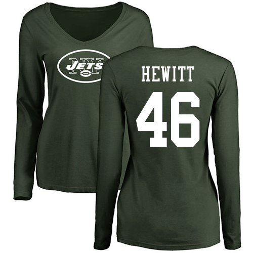 New York Jets Green Women Neville Hewitt Name and Number Logo NFL Football #46 Long Sleeve T Shirt